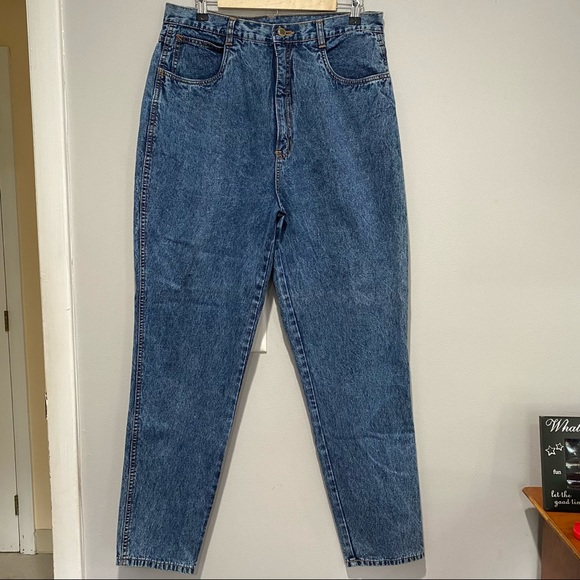 High Waist Blue Acid Wash Mom Jeans by Bill Blass